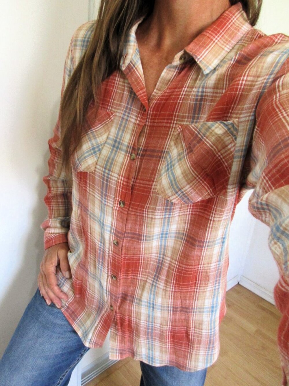 LUCKY BRAND Top Size Large Plaid Button Down Shirt